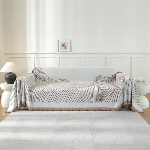 YSTELLAA Funda Sofa 2 Plazas, 180×280CM, Manta Cubre Sofa Four Seasons, Universal, Reversible, Grande, Gruesas, Antideslizantes, Decoración De Interiores, para Salón, Café Oscuro-Curve