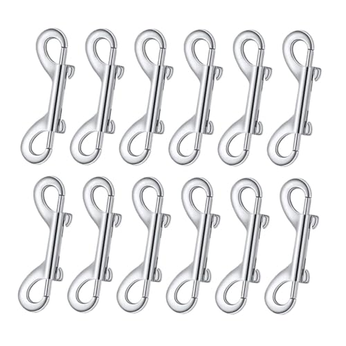 Unomor 12pcs Double Hook Double Ended Bolts Dog Hooks for Hanging Wall Hooks Swivel Hook Hanging Hooks Shackle Bolt Snap Hook Six Hook Chain Double Ended Bolt Snap Accessory Silver Metal
