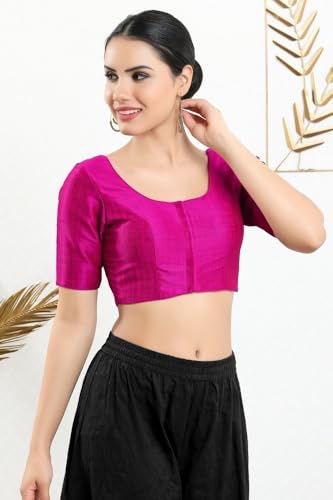 Image of Vamas Women's Silk Padded Self Design Half Sleeve Readymade Saree Blouse (X-766.N)