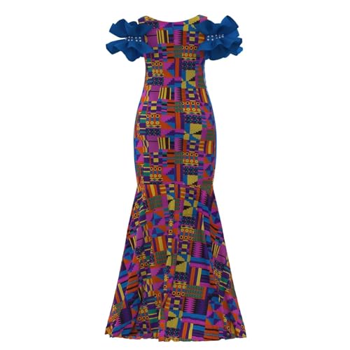 Image of iooiooi Womens Elegant Ankara Maxi Mermaid Dress Lace Decorated African Gowns