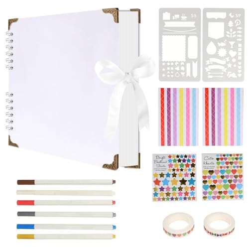 Álbum de scrapbooking de 40 páginas (11 x 8 pulgadas), papel kraft grueso de 200 g/m2, libro de recuerdos fotográficos, álbum DIY para bodas, aniversarios y familia, color blanco miniatura 1
