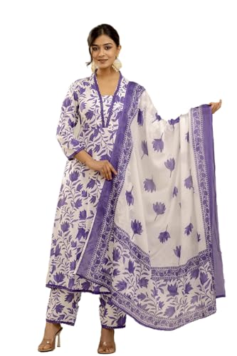 Image of PARTHVI Women's Printed Anarkali Kurta With Palazzo & Dupatta Set