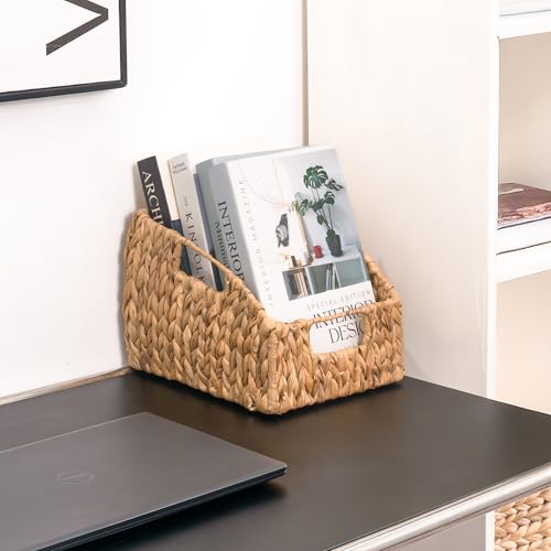 Image of KOKODO 2-Pack Open Front Pantry Baskets, Handwoven Water Hyacinth Wicker Storage Baskets with Built-in Handles, Organizing Bins for Shelves