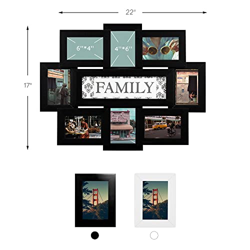 Jerry & Maggie Family Photo Frame 22X17, Family Picture Frames Collage Wall Decor, 9 Opening 4X6 Picture Frames Family, Wall Hanging For 6X4 Photos 8 Pack Black, Required Assembly #TOP5