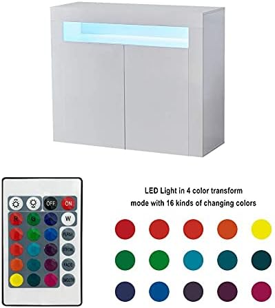 CLIPOP 2 Door LED Sideboard Cabinet, High Gloss Front Matt Body Storage Cupboard with LED Lights, Living Room Display Cabinet for Hallway Dining Room