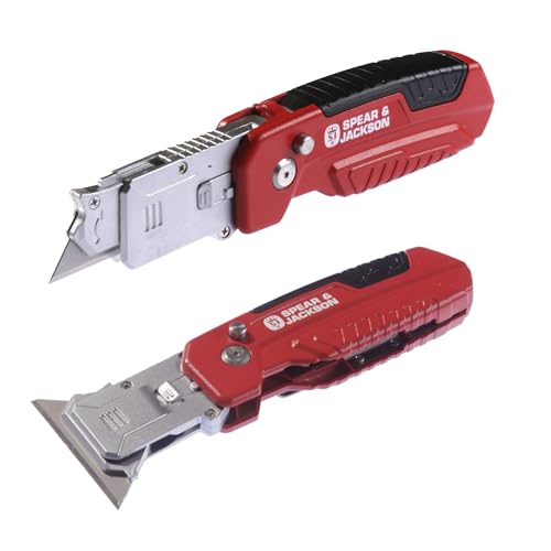 Spear & Jackson SJ1790 2-in-1 Trimming Knife and Scraper - Multi-Functional Utility Knife & Scraping Tool Folding Cutting Blade Stores in Handle Rotating Blade for Scraping + 10 Spare Blades