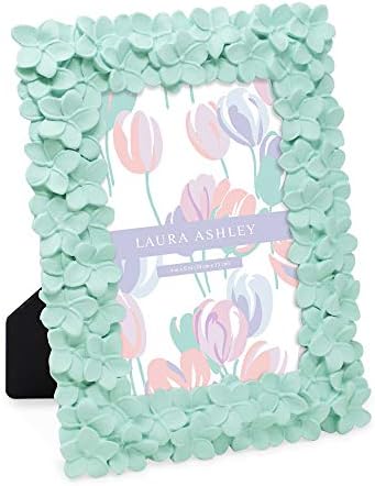 Laura Ashley 4x6 Mint Green Flower Textured Hand-Crafted Resin Picture Frame w/ Easel & Hook for Tabletop & Wall Display, Decorative Floral Design Home Décor, Photo Gallery, Art (4x6, Mint Green)