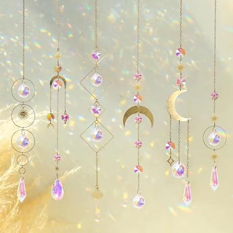 6pcs Crystal Suncatcher, Sun Catcher Hanging for Windows, Spiritual, Rainbow Maker, Crystal Indoor Garden Home Decor,Gemstone Prism（Set 2） Cover