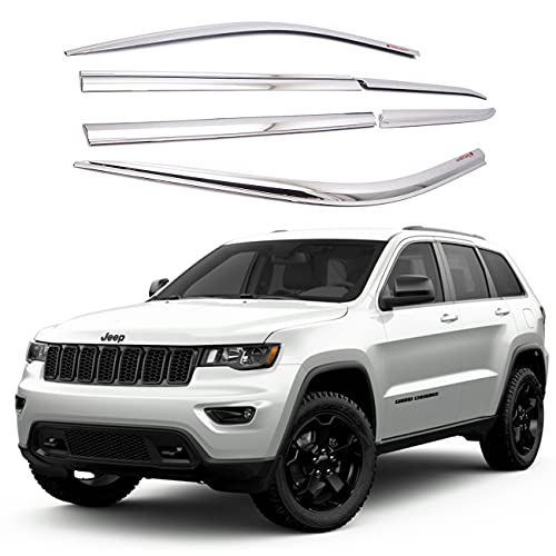 AUTOCLOVER Tape-On Rain Guards Window Visors 6 Pcs Set for Jeep Grand Cherokee 2014 2015 2016 2017 2018 2019 2020 2021 / Window Deflectors, Out-Channel Vent Shades (Chrome)