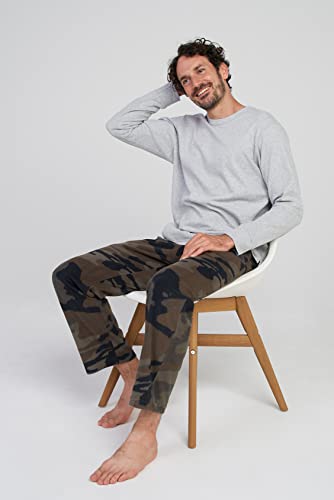 Lapasa Men's Fleece Pajama Pants Plaid Loungewear Soft Warm Sleepwear Pants Nightwear Pj Bottoms Drawstring And Pockets M128 Large (Fleece) Green Camouflage #TOP3