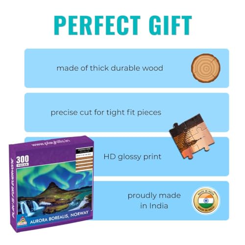 Image of Night Sky Aurora Borealis | 300 Piece Wooden Jigsaw Puzzle for Adults & Kids | Digital Detox & Stress Relief, Engaging for ADHD Autistic Brain, Fun & Challenging Game for 8+ Years