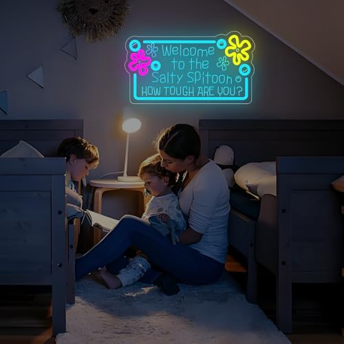 Image of Welcome to The Salty Spittoon Neon Sign for Wall Decor Ocean Neon Sign Dimmable USB Ocean Night Light for Game Room Bedroom Birthday Wedding Party Gifts