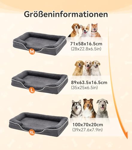 The Fellie Hundebett, Orthopädisches Hundebett Grosse Mittelgroße Hunde, Flauschiges Hundekissen, rutschfeste, Atmungsaktiv, Hundebetten kleine Hunde, Hundecouch Waschbar, Grau,71x58x16.5cm
