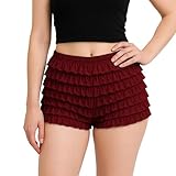 Lace Ruffle Pettipant for Women –Halloween Costume Shorts, Y2K Ruffle Bloomers, Cosplay & Festival Dance Bottoms (US, Alpha, X-Large, Regular, Regular, Ruby Red)
