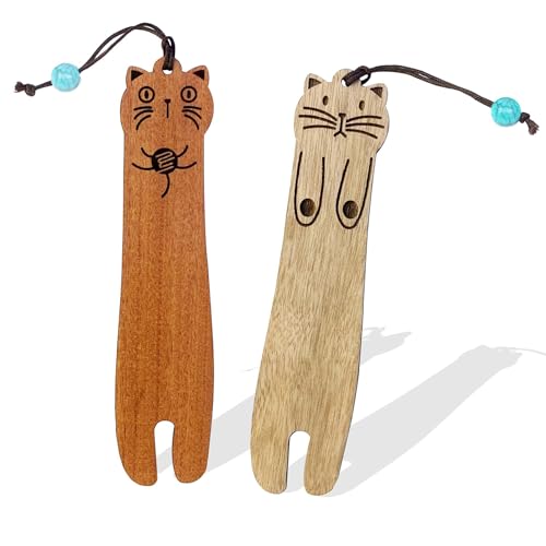 Kryzalite® 2 Stück süße Katzen-Lesezeichen, Lesezeichen aus Holz für Buchliebhaber, Kinder, einzigartige Buchmarker zum Lesen, Lehrer, Katzenliebhaber-Geschenke