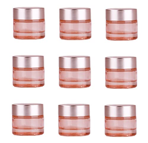 Healthcom 10 Packs 10 Gram/10ml Empty Jars Pink Glass Cosmetic Jar Pot Bottles with Rose Gold Lids Refillable Cosmetic Container Eye Cream Jar Pot Vials for Makeup Lotion Face Eyeshadow Lip Balms
