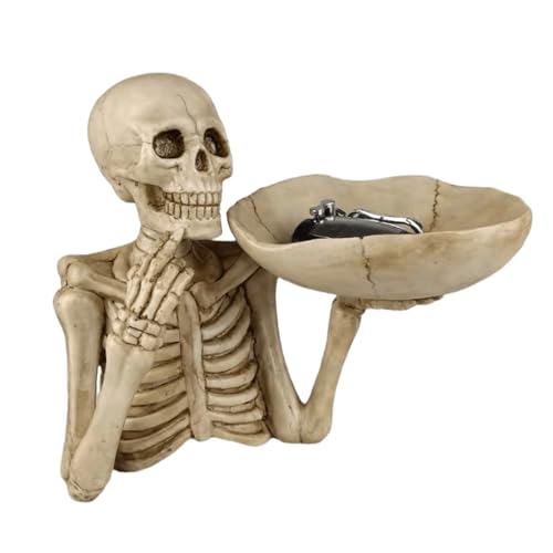 Schädel Dekoschale - Schmuckschale, Halloween Süßigkeiten Schüssel | Vintage Skeleton Tischdekoration, Resin Deko Aufbewahrung für Party Dekoration und Flurdeko und Wohnzimmer Aufbewahrung