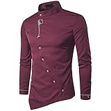 Generic Herrenhemd Mit UnregelmäßIgen KnöPfen Langarm-Oberteile Mit Stehkragen Und Schmaler Passform Hipster Casual Stickerei Premium-Shirts from liangduming (XL,Rot)