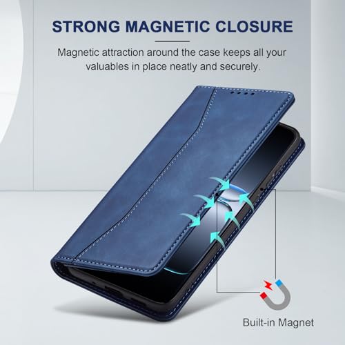 Image of Jasonyu Case for OnePlus Nord 5 5G Leather Wallet Flip Cover with Card Holder,Kickstand, Magnetic Closure,TPU Shockproof Phone Case (Blue)