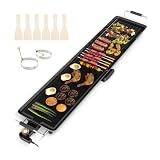 COSTWAY Plancha Electrica para Cocinar,XXL,100x22cm, Grelhador Electrico 1800w, 4 Ajustes de Temperatura, Asas Aisladas y Bandeja de Extraíble,Revestimiento Antiadherente, Parrilla Electrica