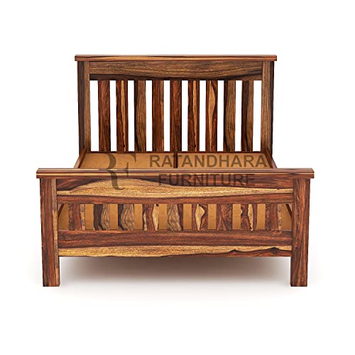 Image of Single Size Leopard Sheesham Wood Platform Bed Without Storage Single Bed (Single Size (6 ft x 3 ft), Teak Finish)