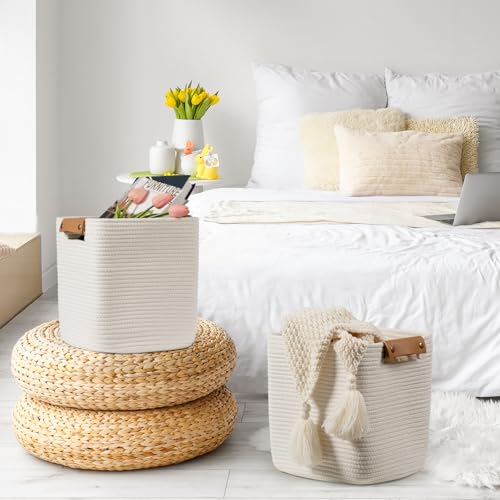 Panier de rangement coton lot de 3 bacs carrés pour libérer vos étagères