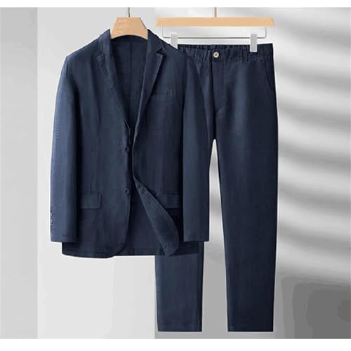Men Thin Linen Suits Summer Beach Fashion Notch Lapel Office Casual Breathable 2 Piece Set2