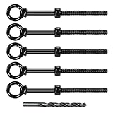 Muzata 5 Pack 1/4' x 5' Black Eye Bolts with Nuts Washers T316 Stainless Steel Eyebolts Heavy Duty Threaded Shoulder Lifting Ring Marine Grade UNC-3A CR32