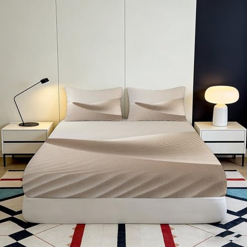 Drap housse 90x200 dune de sable désert 3D en microfibre pour lit une place