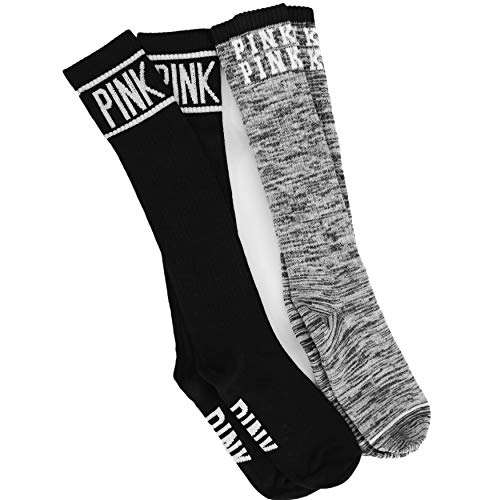 Victoria Secret Pink Knee High Socks Set Of Two Dark Grey Jet Black