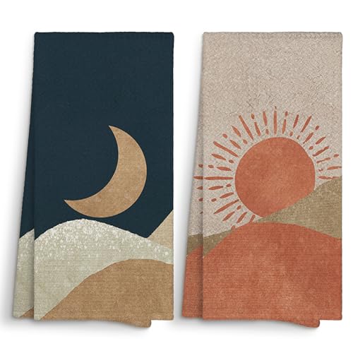 Sviojuce Boho Sun and Moon Kitchen Towels Decorative 16x24, Mid Century Abstract Minimalist Dish Towels Cloths Dishcloths Tea Towel Gifts for Women, Bohemian Bathroom Kitchen Hand Towel Decor