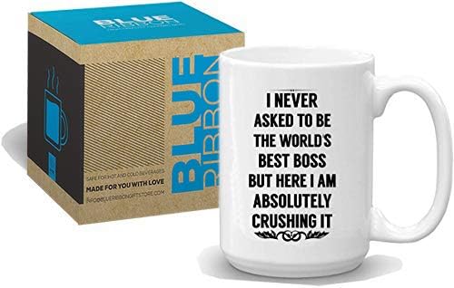 Miniatura 3 de BLUE RIBBON Taza de café con texto en inglés "I Never ask to be the world best boss" El mejor regalo para jefes para hombres y mujeres, 15 onzas