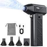 エアダスター 電動エアダスター ブロワー 小型 ブロアー 180000RPM高速回転 強力 最大風速120m/s 無段階風量調整 5種類ノズル付き LEDライト付き Type-C充電式 PC掃除/エアコン/キーボード/車内/洗車用/照明等 収納ボックス 日本語取扱説明書付き (ブラック)