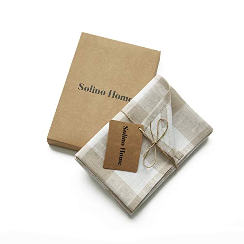 Solino Home Buffalo Check Kitchen Towels 16.5 X 26.5 Inch – 100% Pure Linen Kitchen/Tea Towels Set Of 2 – Machine Washable And Handcrafted From European Flax – Natural And White #TOP3