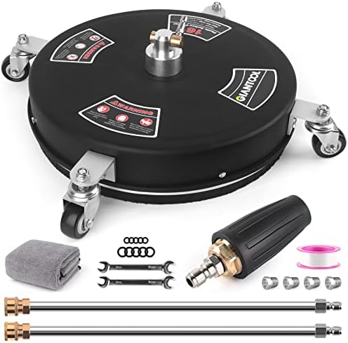 16’’ Pressure Washer Surface Cleaner, 4000PSI Surface Cleaner for Pressure Washer with 4 Wheels Power Washer Surface Cleaner 1/4’’ Quick Connector for Cleaning Driveway Sidewalk Patio