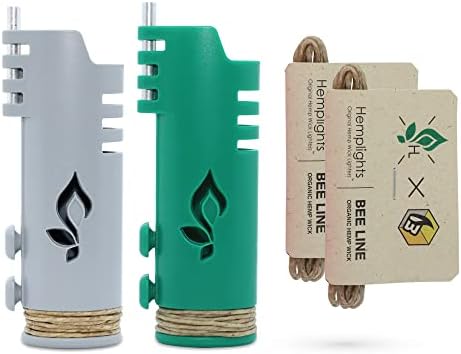 Hemp Wick Lighter 2 Pack Wrapper, Includes 8FT Hemp Wick by Hemplights USA (Green/Gray)