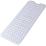 Large Non Slip Bathtub Mat, Extra Long Bath Mat for Tub, 40 x 16 Inch, Machine Washable Shower Mats with Suction Cups and Drain Holes, Bath Tub Mats for Bathroom Non Slip, White