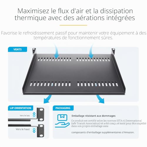 StarTech.com Lot de 2 Étagère 1U pour Rack Serveur Étagère Cantilever Universelle Ventilée pour Montage en Rack pour RackArmoire 19 Acier Robuste Capacité de 20kg Plateau de 40cm de Profondeur Neuf - vue 5