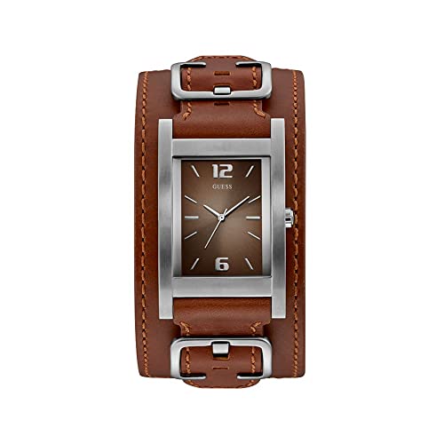 Guess Montre analogique pour Homme à Quartz avec Bracelet en Cuir W1165G1, Marron argenté