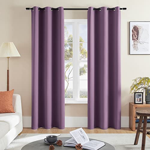 Rutterllow Blackout Curtains for Living Room, Thermal Insulated Window Drapes 2 Panels for Bedroom, Grommet Top (42x84 Inch, Purple)