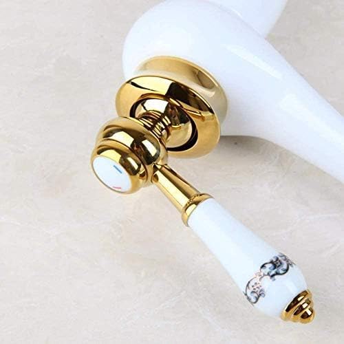 Robinet lavabo céramique dorée et blanc style luxe pour vasque