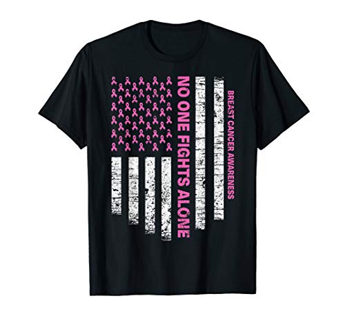 No One Fights Alone USA Flag Breast Cancer Awareness T-Shirt