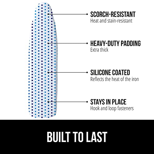 The Original Gorilla Grip Ironing Board Cover, Silicone Coating, Full Size Scorch Resistant Padding, Elastic Edge, Heavy Duty Iron Pad Covers Standard Boards, Hook And Loop Fastener Strap, Blue Dots #TOP1