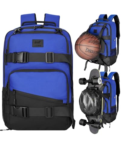 Image of WOLT Skateboard Backpack, 15.6 Inch Laptop Backpack for Men Women, Sports Backpack with Ball Holder