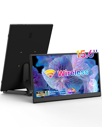 Image of 15.6 inch Wireless Portable Monitor for Laptop Support AirPlay Miracast | FHD 1080P IPS Display,USB-C & HDMI,G-Sensor Auto-Rotate,Plug & Play,Travel Monitor Compatible with PC,Phone,PS4 /5,Xbox,Switch