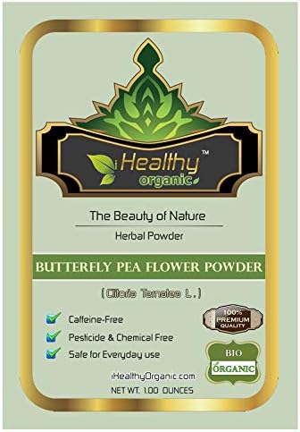 iHealthyOrganic Organic Blue Butterfly Pea Flower Tea Powder, Butterfly Pea Tea, Butterfly Pea Flower Powder, Butterfly Pea Powder ; (Premium Grade 1 OZ.)
