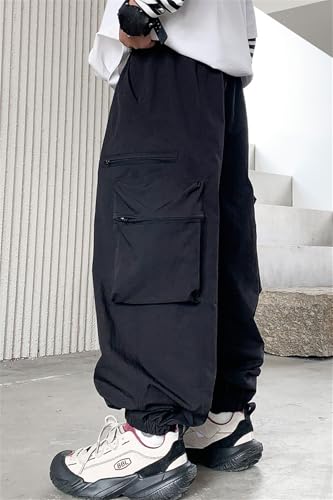 Cromoncent Boys Baggy Cargo Pants Casual Loose Fit Joggers with Zipper Pockets, 4-14 Years4