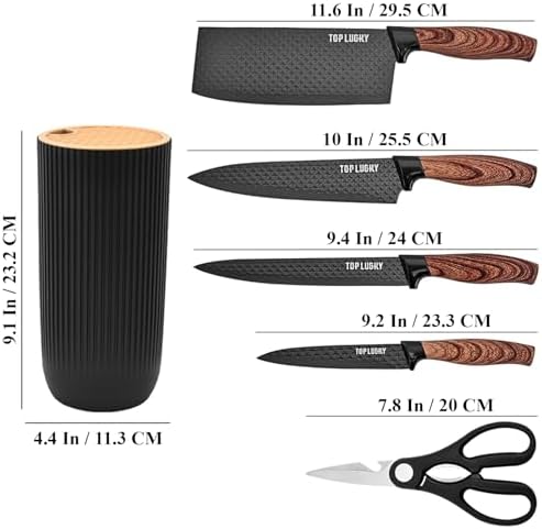 Kitchen Knife Set, 6-Pieces Black Sharp Knife Set for Kitchen, Non-Stick Non-Slip Stainless Steel Chef Knife Set with Universal Knife Block Suitable for Home Restaurant (Black) - 5