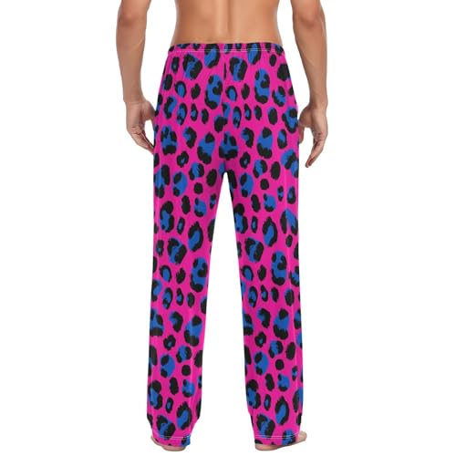 Vdsrup Men's Pajama Pants Blue Leopard Print Pajama Pants for Men PJs Bottoms Drawstring Pockets Pink Sleep Lounge Pants S2