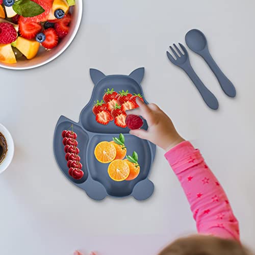 placa sucção para bebê, Squirrel Shape Suction Baby Placas E Utensílios Set, Placa sucção dividida,